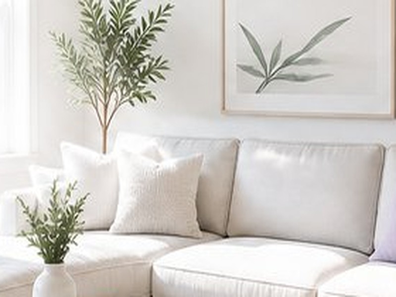 Clean white sofa with pillows in a bright living room