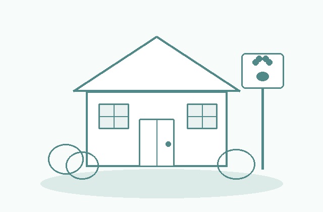 Line-art illustration of the Paw Ridge Grooming shop
